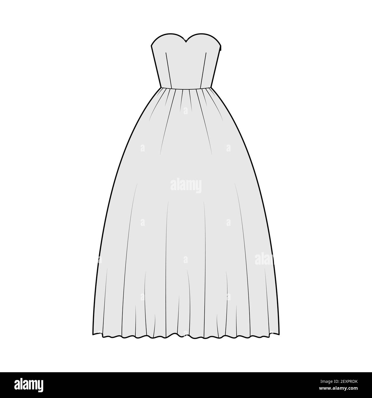Crinoline dress technical fashion illustration with strapless ...
