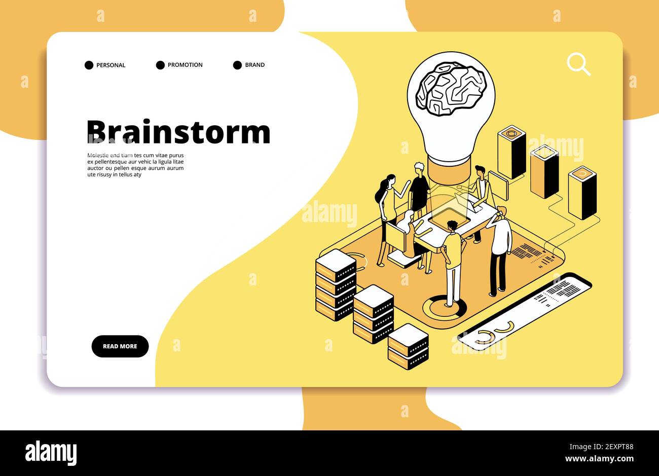 Brainstorm landing page. Business people launching new project and brainstorming. Innovation teamwork creative vector concept Stock Vector