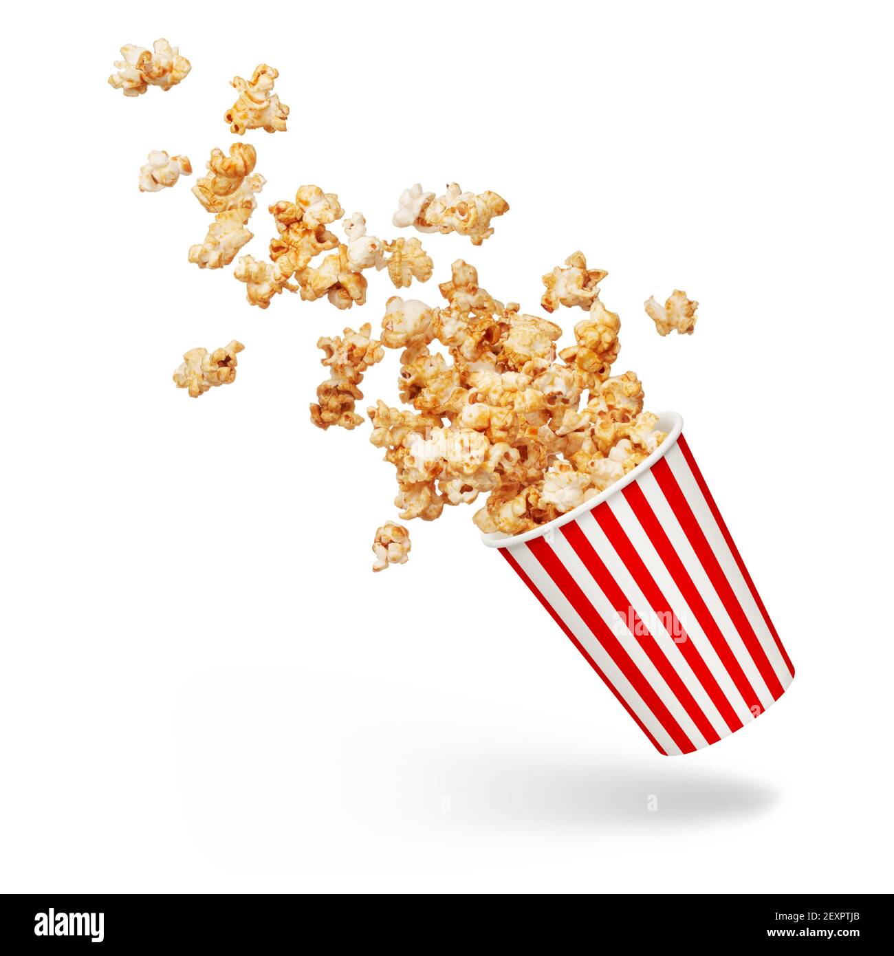 bucket of popcorn splashing isolated on white Stock Photo