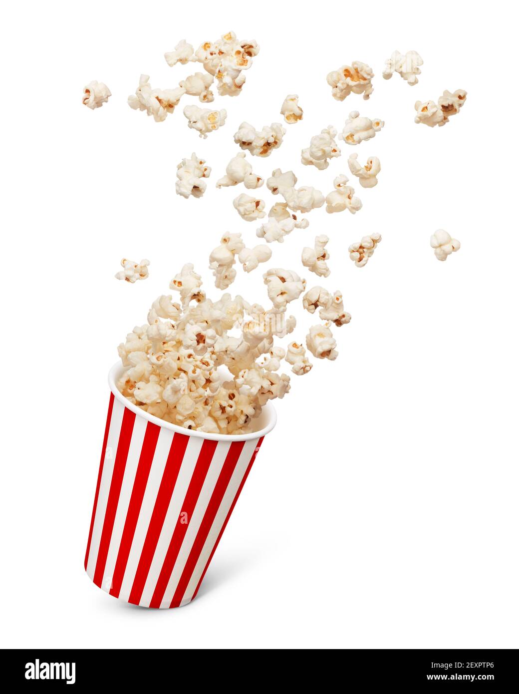 bucket of popcorn splashing isolated on white Stock Photo