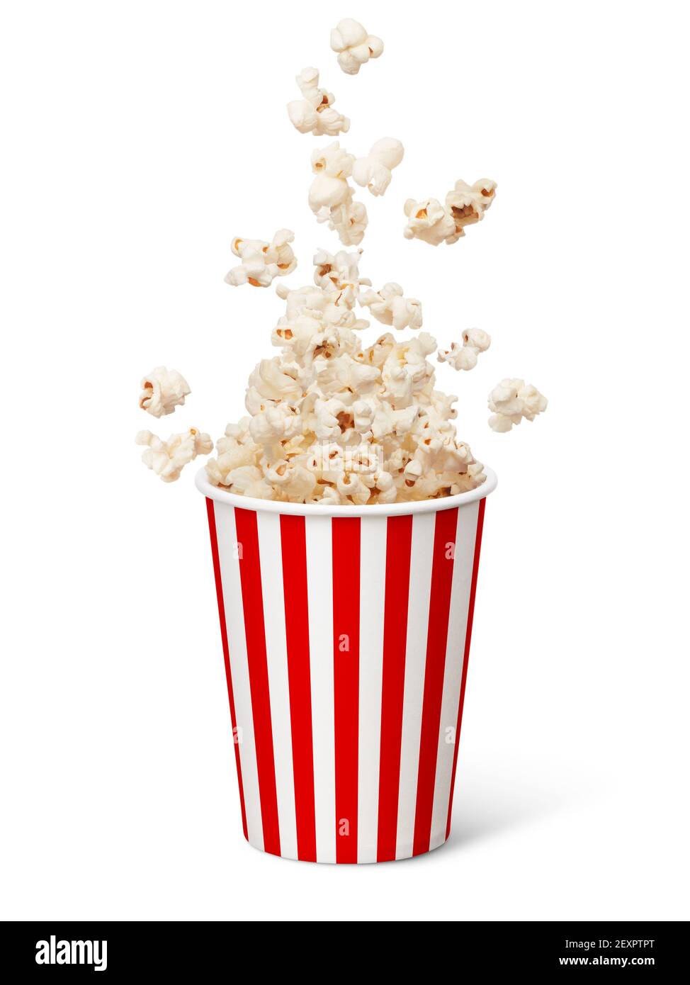 filling bucket of popcorn isolated on white Stock Photo