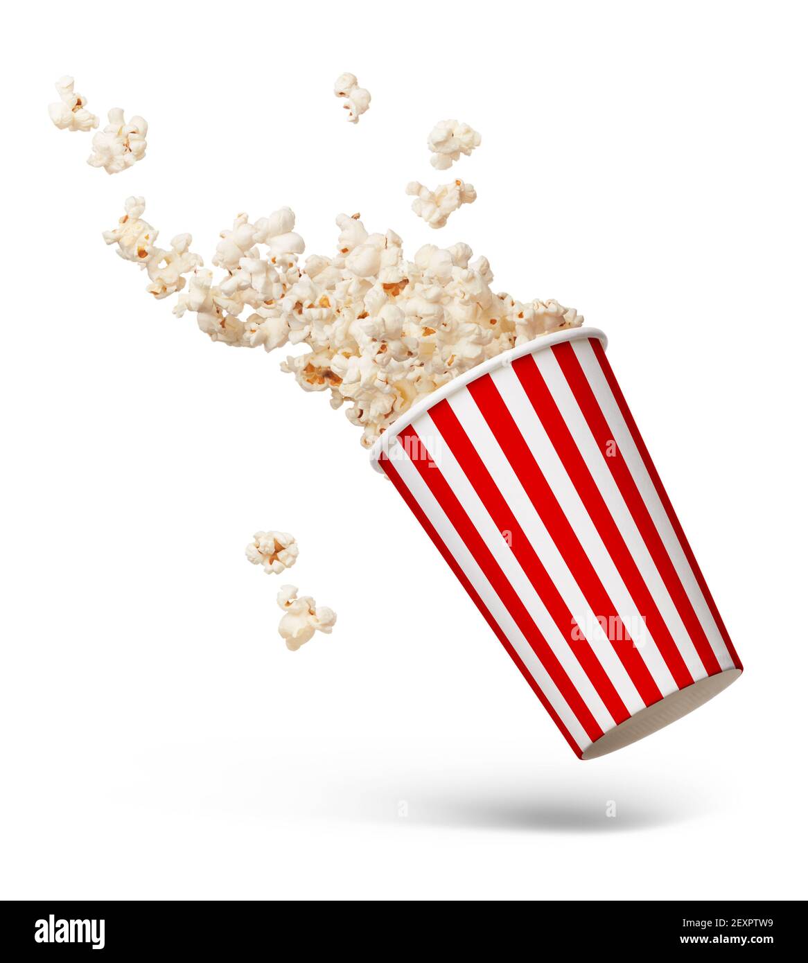 bucket of popcorn splashing isolated on white Stock Photo