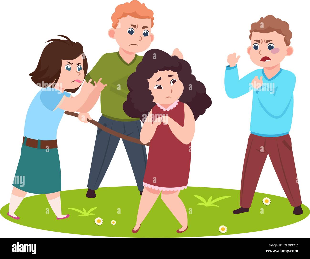 Angry kids. Bad boys and girls bullying smaller children vector illustration Stock Vector