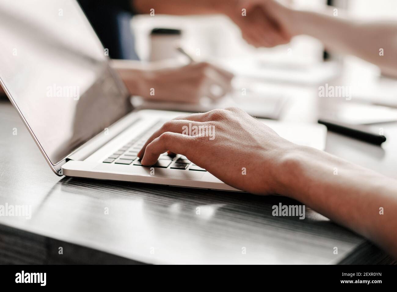 close up. business man working on a laptop in the office Stock Photo ...
