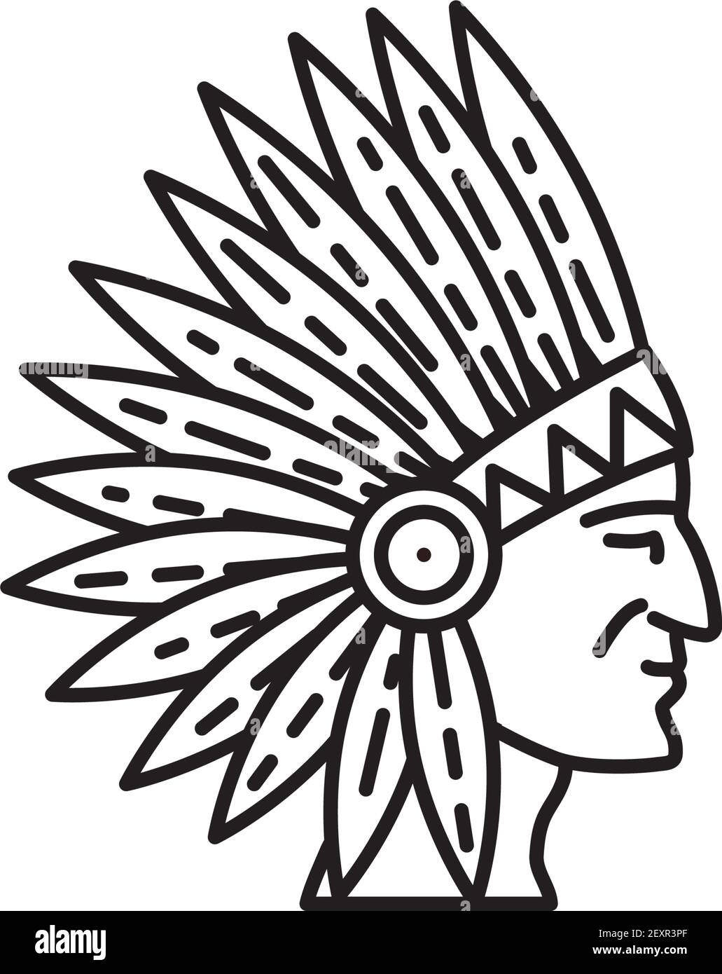Native american indian head with traditional headdress vector line icon for Native American Day on October 12 Stock Vector