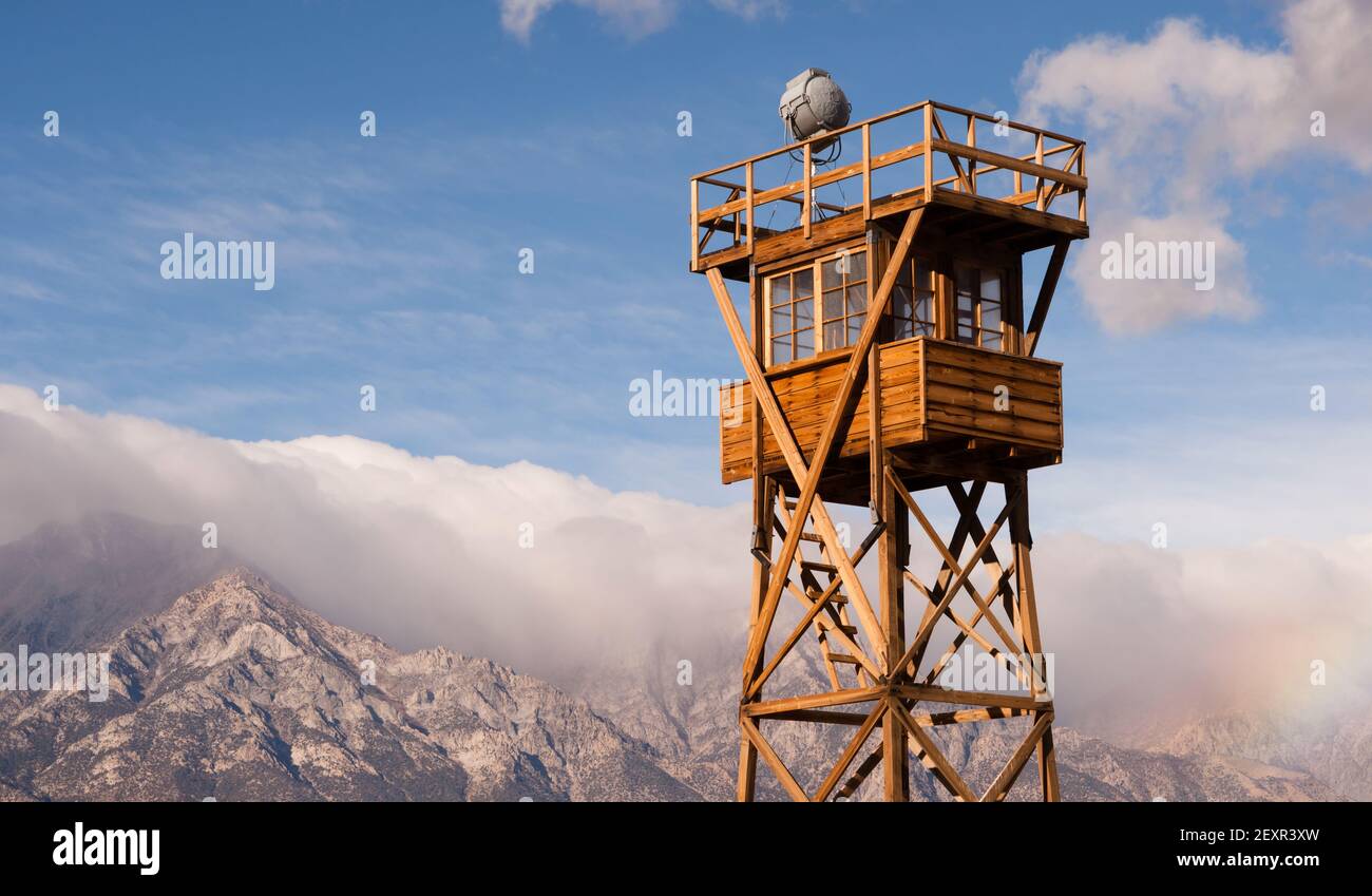 Guard Tower Searchlight Manzanar National Historic Site California Stock Photo