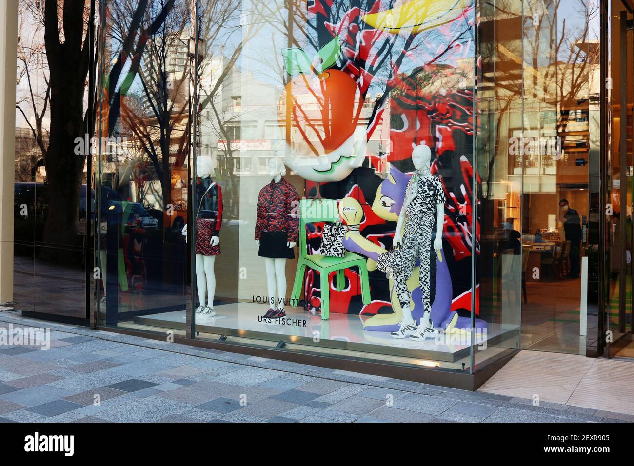 Window of Louis Vuitton store in in Tokyo's Omotesando area. The