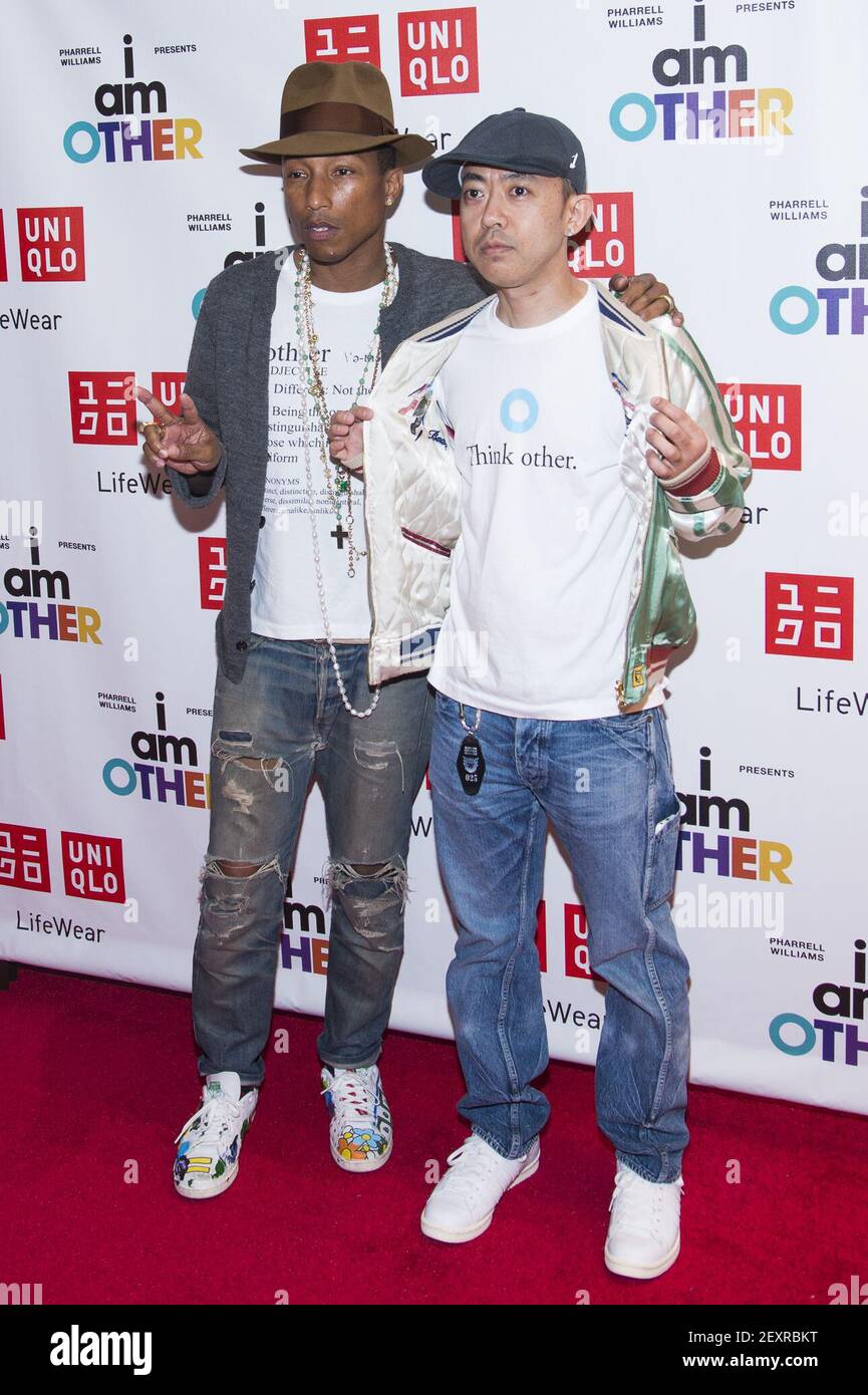 L-R) Pharrell Williams, Nigo attend the Pharrell Williams UNIQLO "I Am  Other" Collection Launch in New York City at the UNIQLO 5th Avenue Flagship  Store on April 28, 2014. (Photo by Marco
