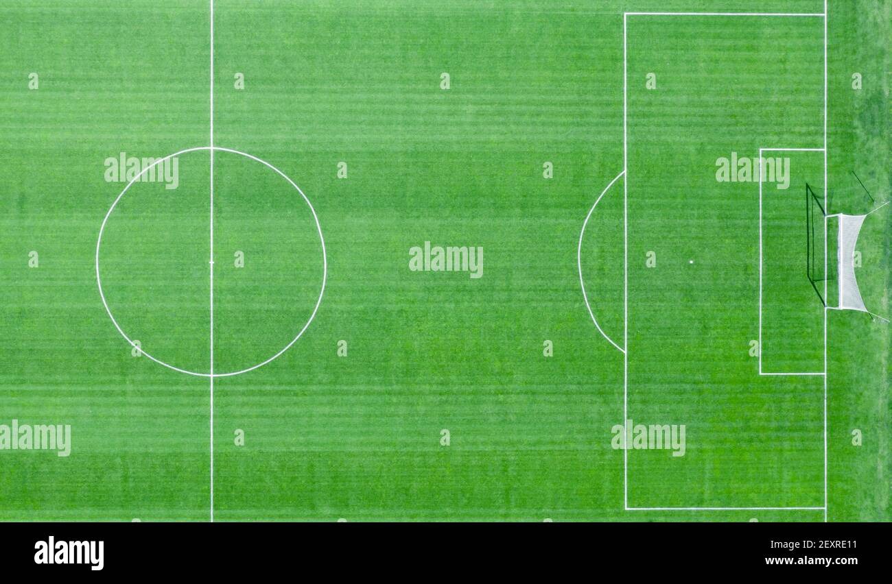 Soccer field with white markings. Top view Stock Photo Alamy