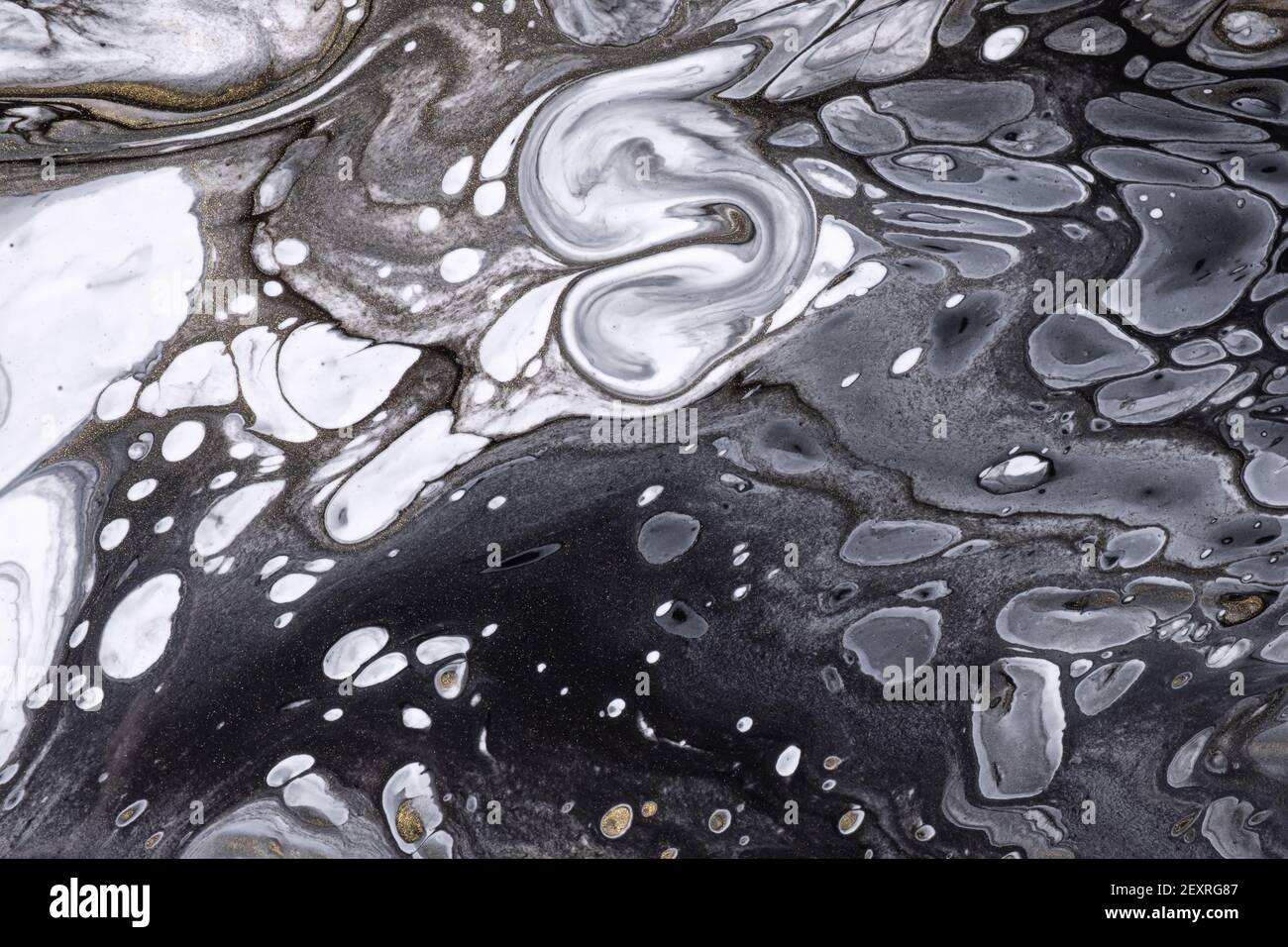 Abstract fluid art background black and white colors. Liquid marble ...