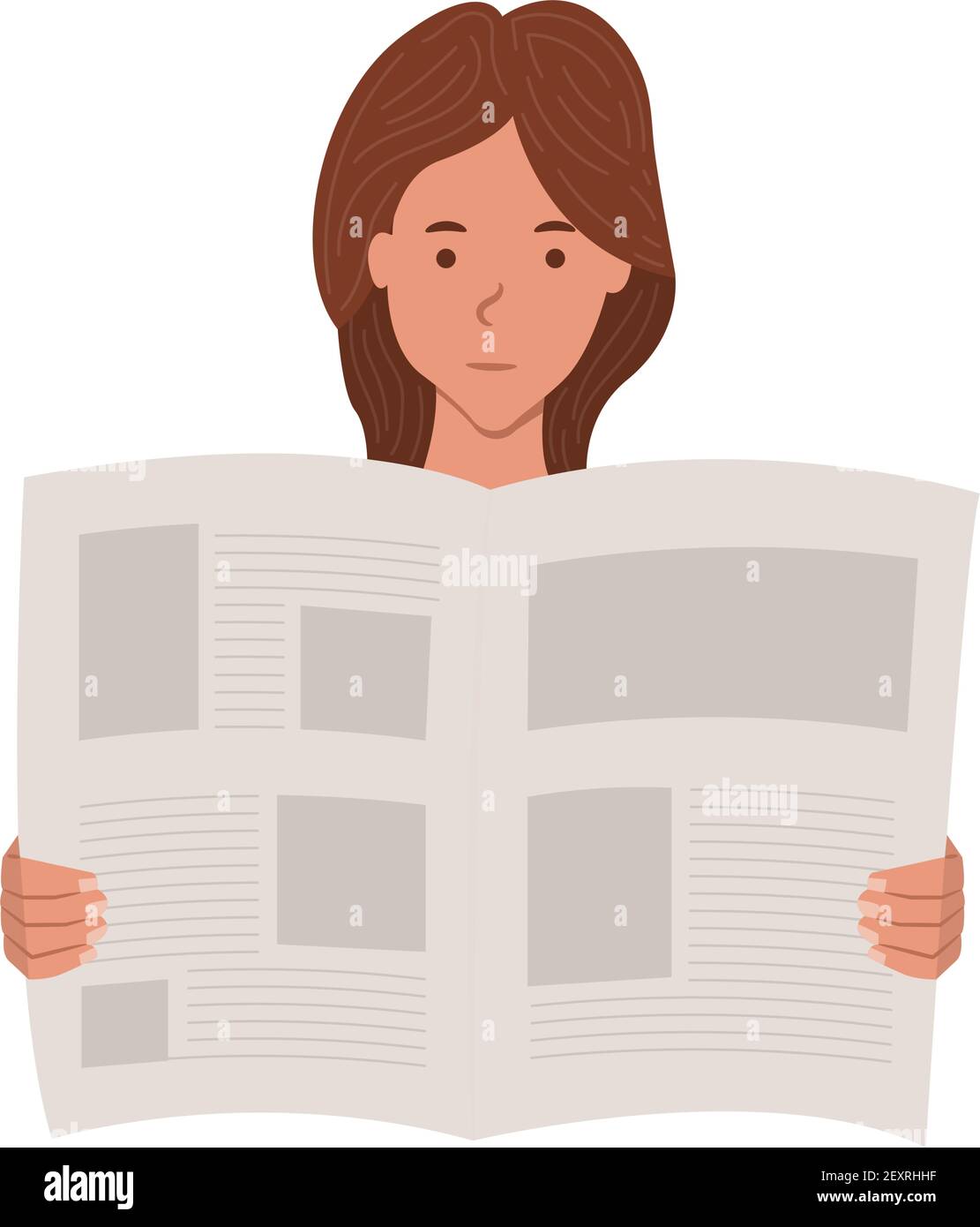 Young woman reading a newspaper vector illustration isolated on white ...