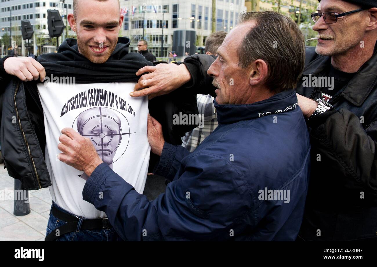 Demonstration against the prison release of Volkert van der G in Rotterdam  on May 2, 2014. The protest march runs from the Central Station to the Pim  Fortuyn square behind the former