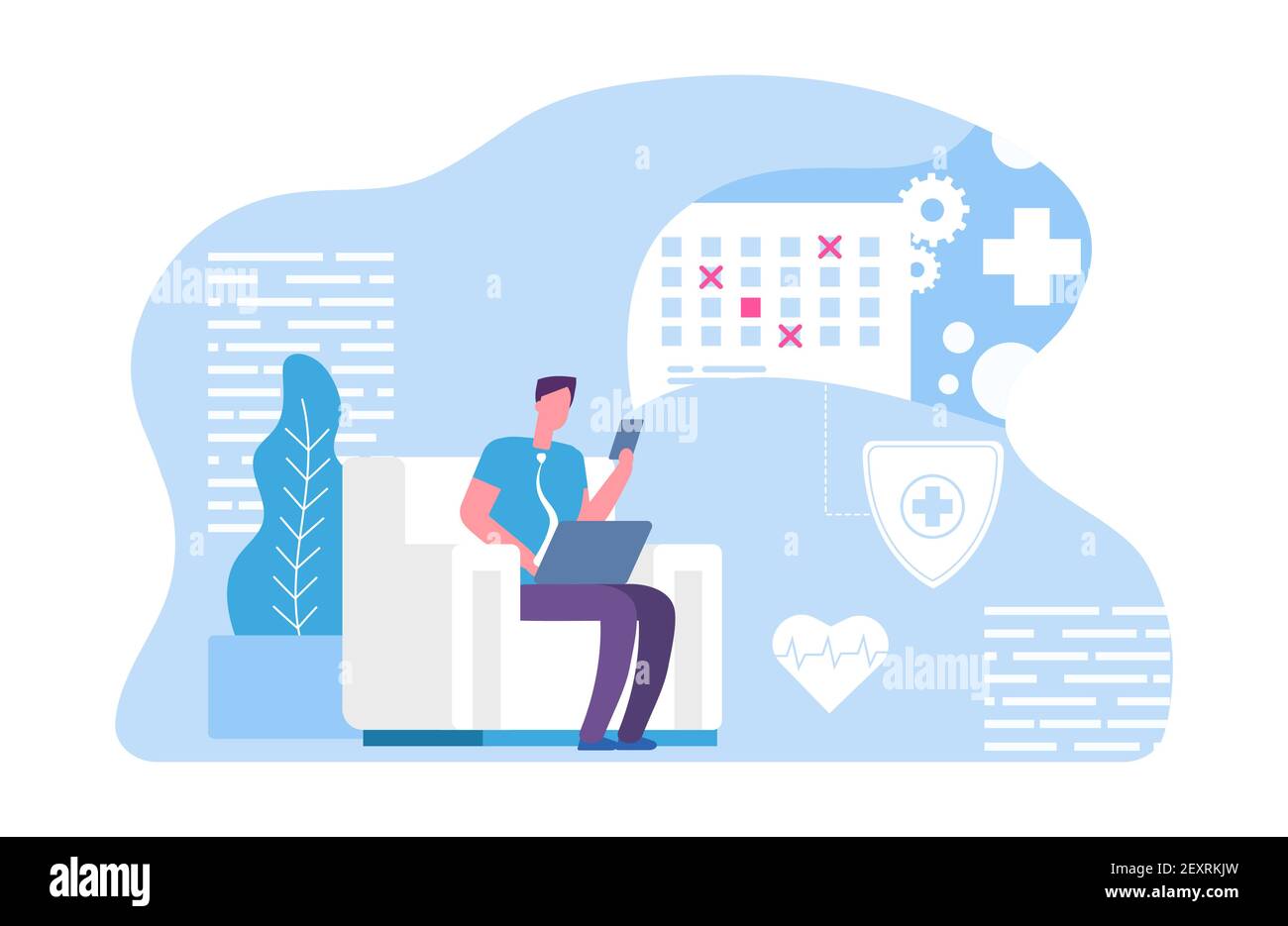 Online doctor appointment. Vector male and online planning app. Online agenda. Illustration appointment to consultation doctor, online schedule service Stock Vector