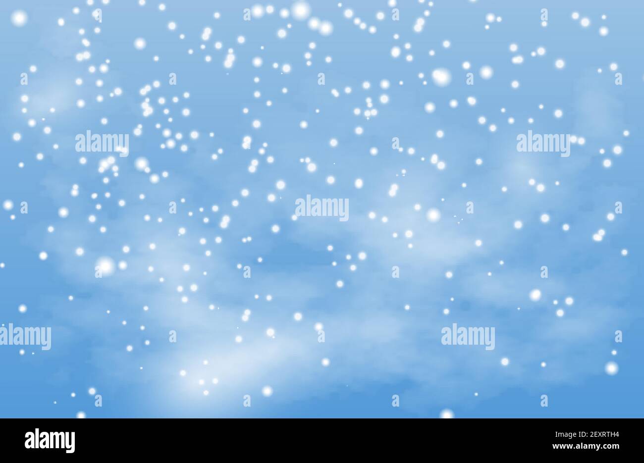 Christmas background. Winter snow landscape vector illustration. Falling snow, blue sky, fog. Snowflake xmas, snowfall sky, weather fog and snowy illustration Stock Vector
