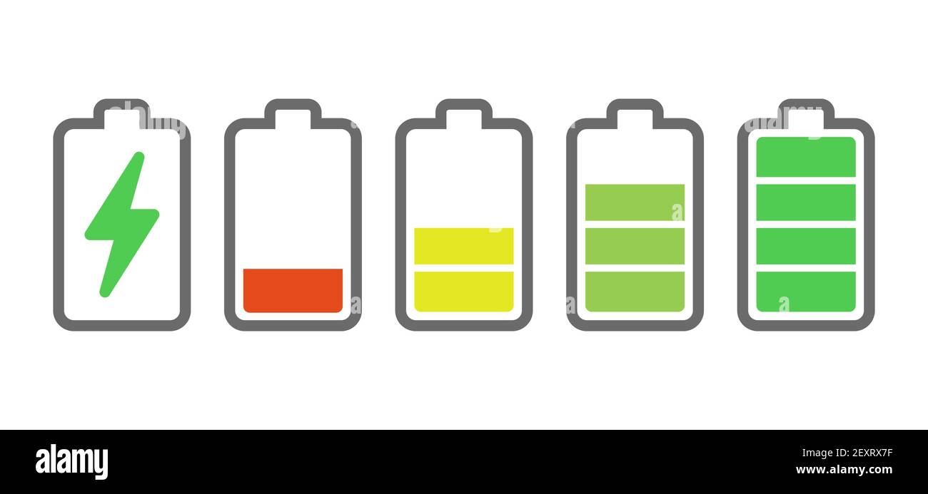 Battery charge indicators. Energy icons. Battery charge vector  illustration. Smartphone electric power indicators. Power energy charge  level, charger mobile Stock Vector Image & Art - Alamy