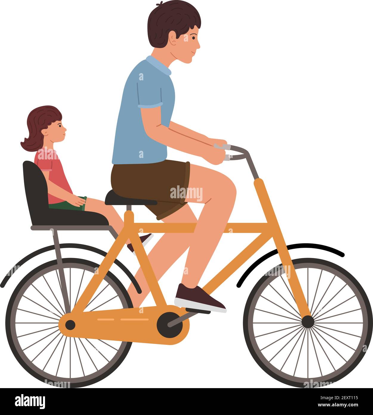 Father and daughter riding a bike together vector illustration isolated on white background Stock Vector