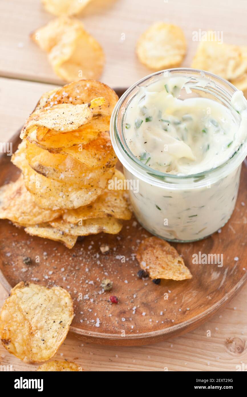 Homemade chips with dip Stock Photo Alamy
