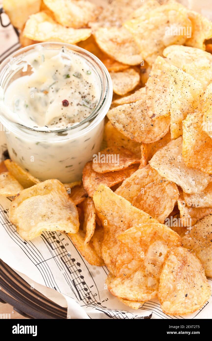 Homemade chips with dip Stock Photo Alamy
