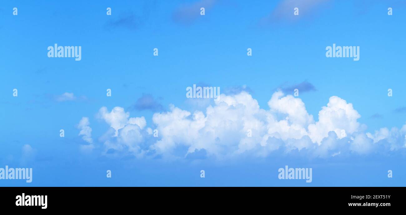 Natural panoramic background photo of blue sky with white clouds on a ...