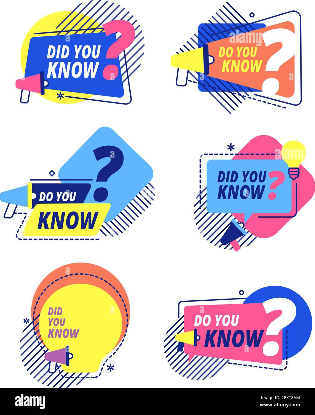 Did you know. Idea labels, sticker with question discussion. Talking facts, speech bubbles icons for marketing or sales. Vector labels set. Ask message bubble, badge promotion question illustration Stock Vector