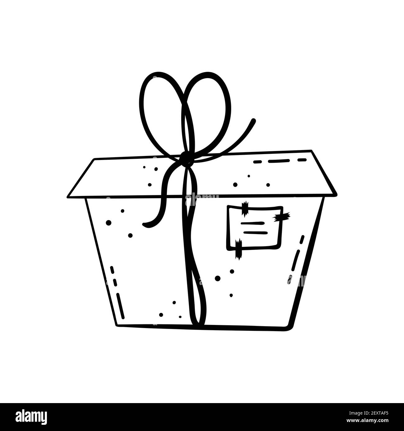 Doodle illustrations of beautiful gift boxes. A gift packed in a