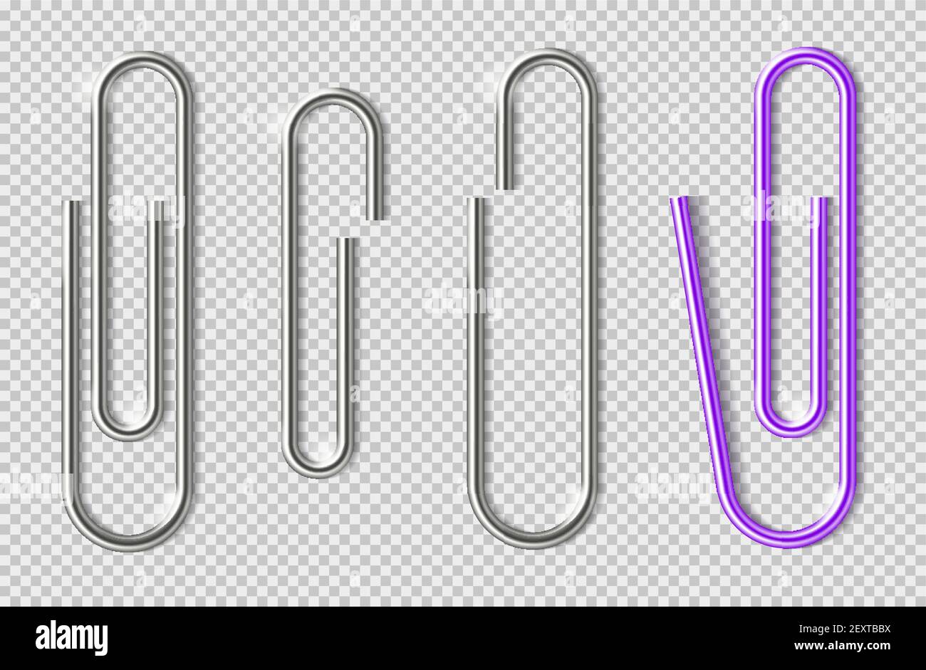 Paper clips. Realistic metal clip for paper sheets. Office paperclips, school stationery. Holders for attaching notes vector template. Illustration paperclip, stationery for paper sheet attach Stock Vector