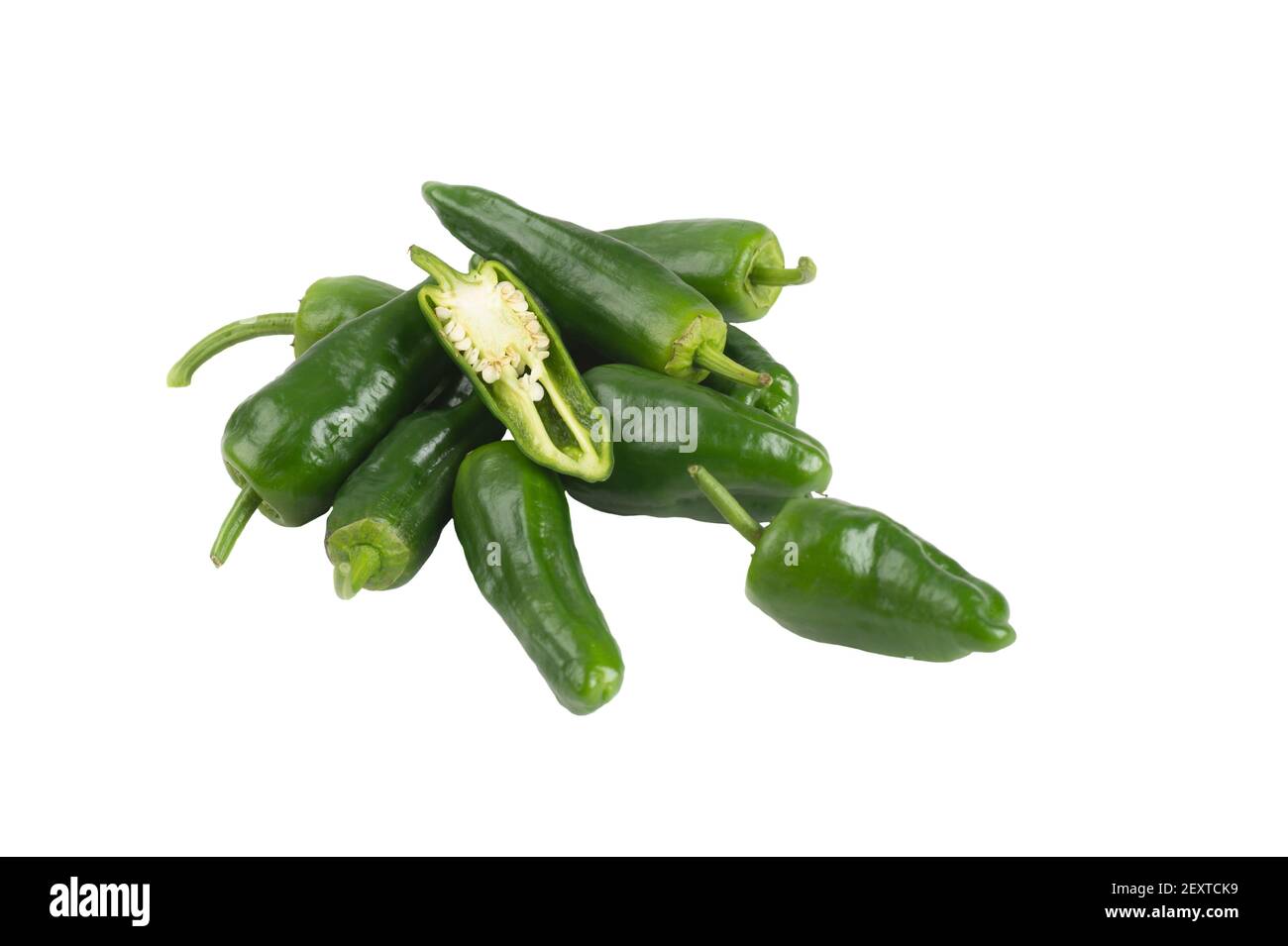 Fresh green padron pepper on white background. Stock Photo