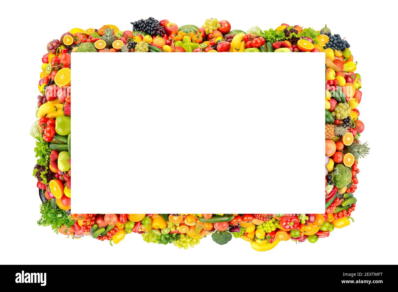 Beautiful frame fruits, vegetables, berries isolated on white background Stock Photo