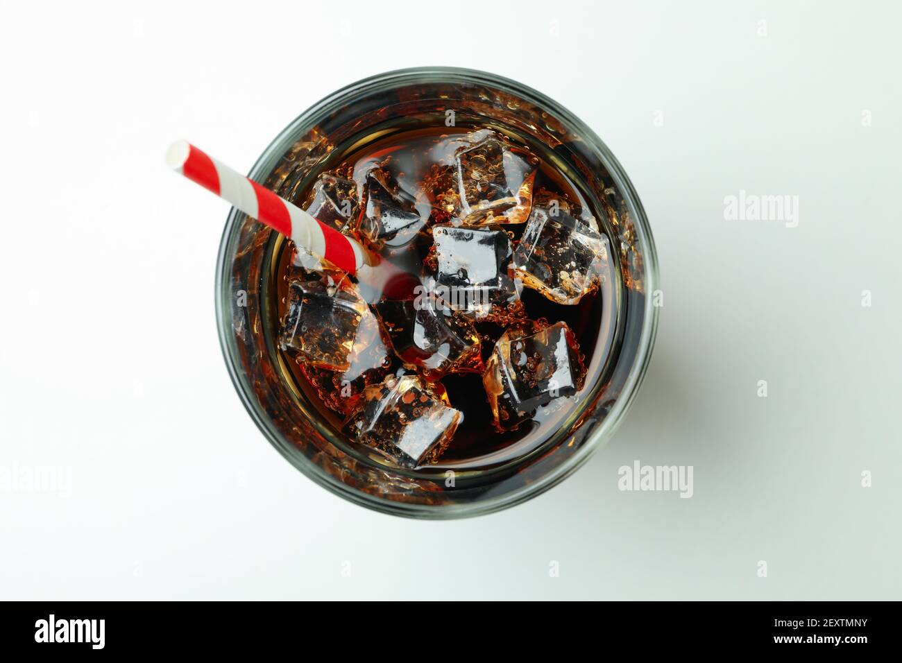 Glass of cola with ice cubes and straw on white background Stock Photo ...