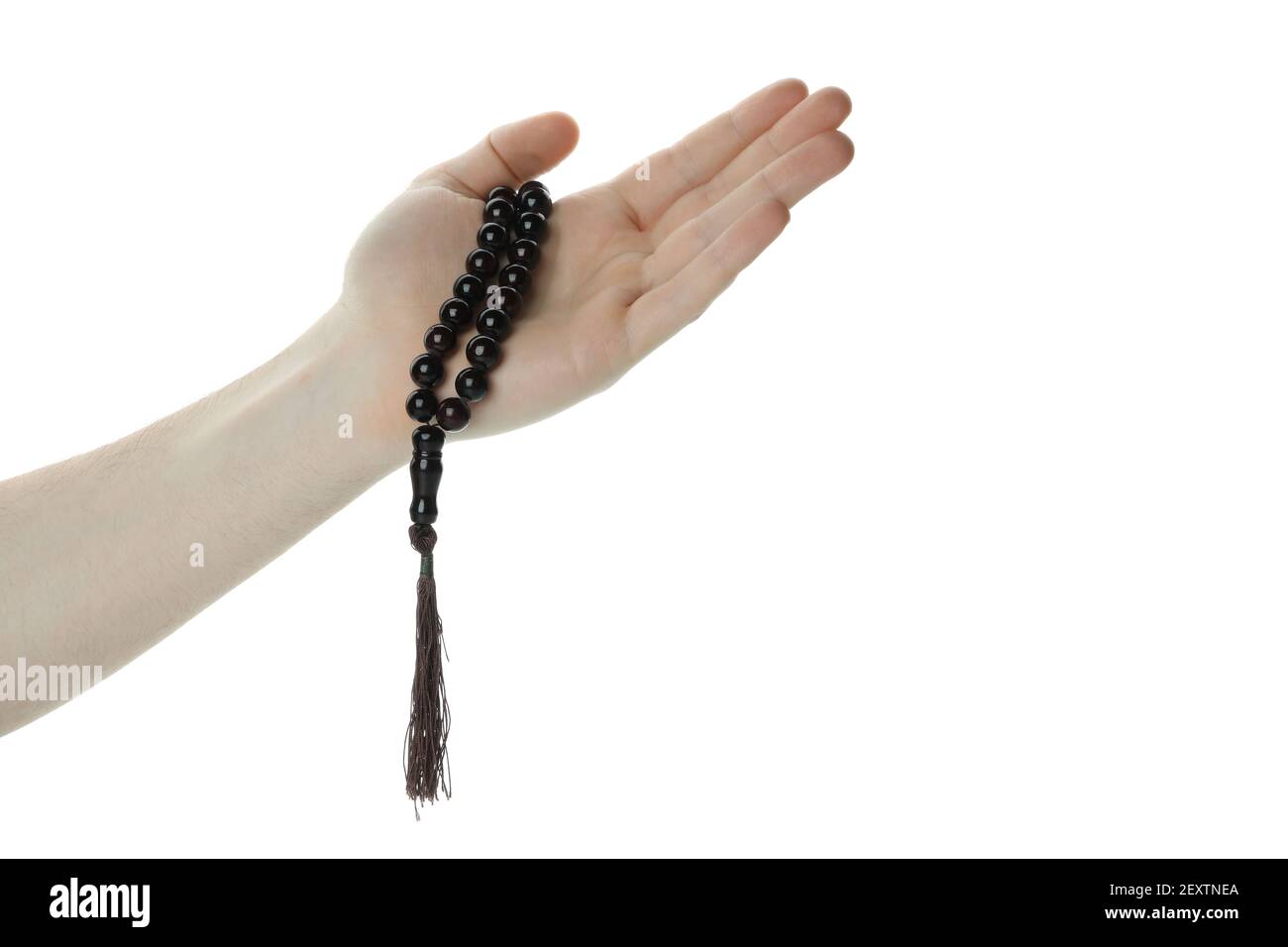 Male hand hold prayer beads, isolated on white background Stock Photo ...