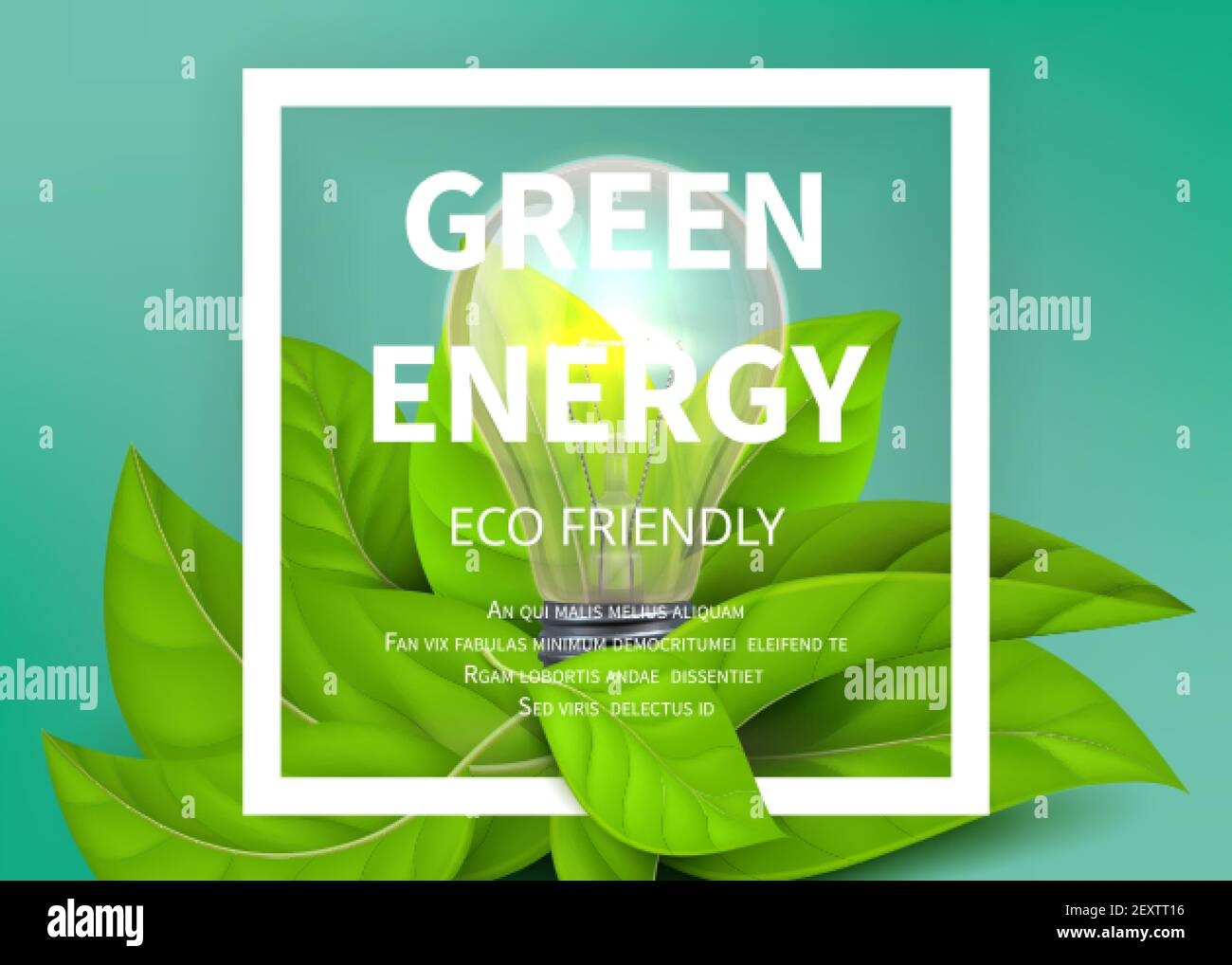 Green energy background. Eco light bulb, green leaves. Eco friendly