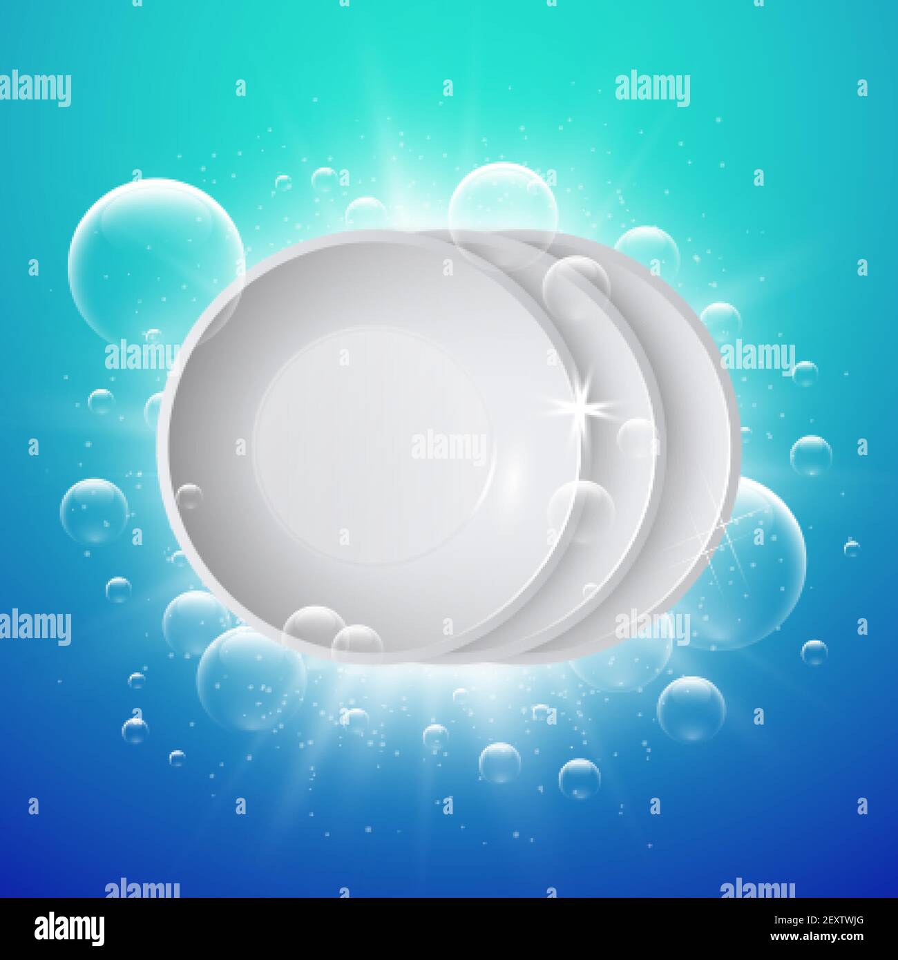 Clean dish. Shiny white plates washing. Realistic ceramic serving and