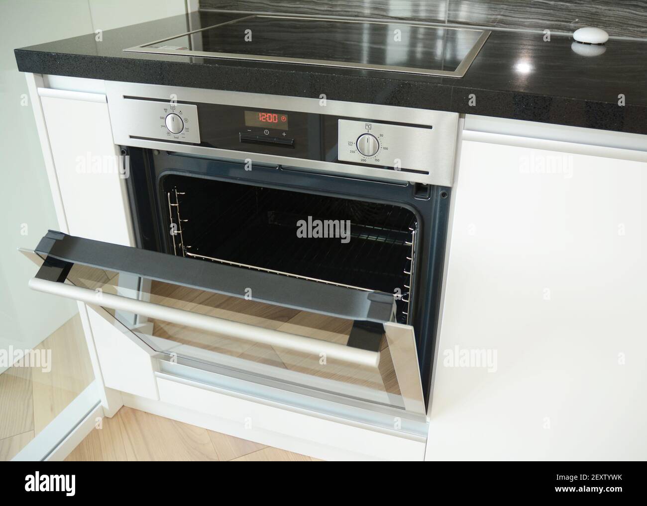 Electric white glass cook top detail in modern kitchen Stock Photo - Alamy