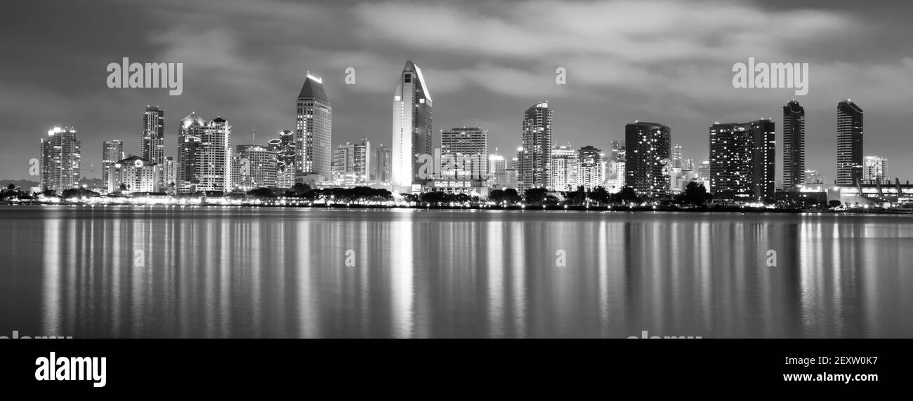 Late Night Coronado San Diego Bay Downtown City Skyline Stock Photo
