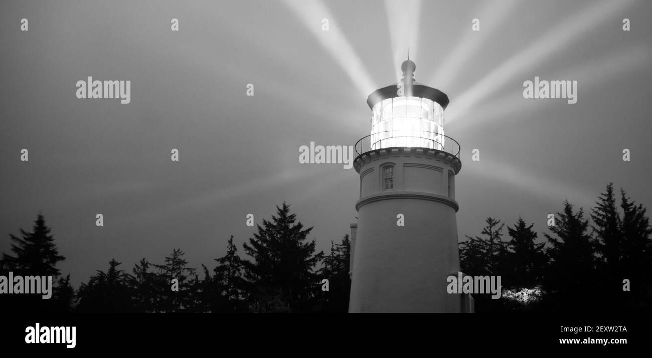 Lighthouse Beams Illumination Into Rain Storm Maritime Nautical Beacon ...
