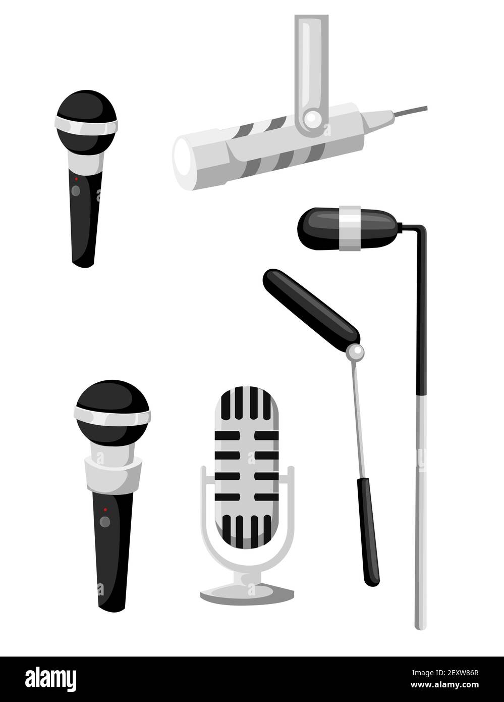 Set of different types of microphones for professional usage vector
