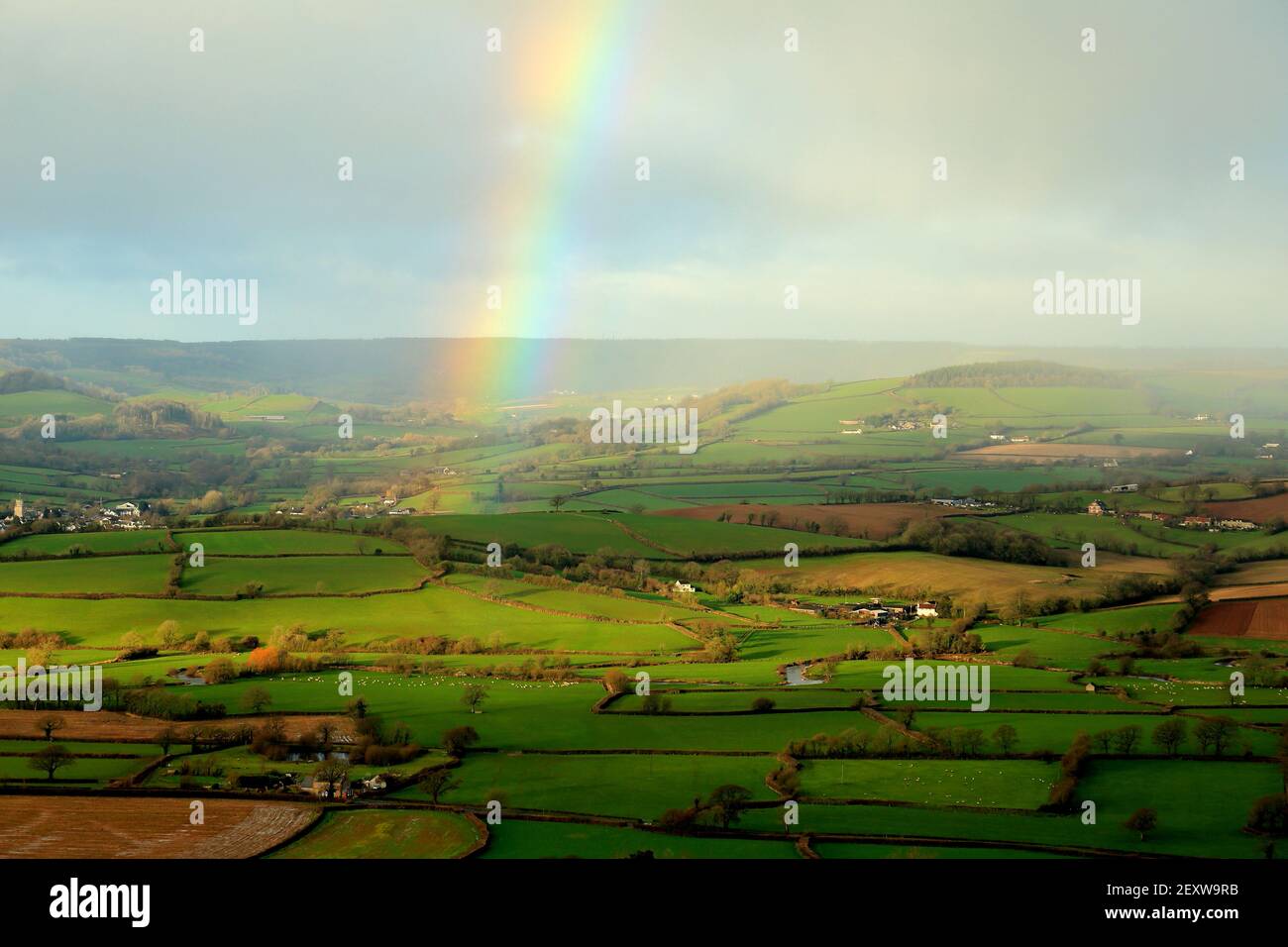 Rainbow in Axe Valley, Devon Stock Photo