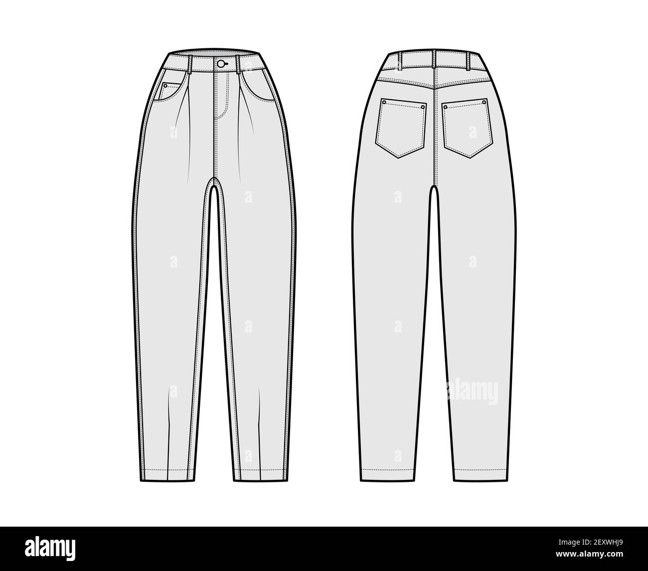 Slouchy Jeans Denim pants technical fashion illustration with ankle ...