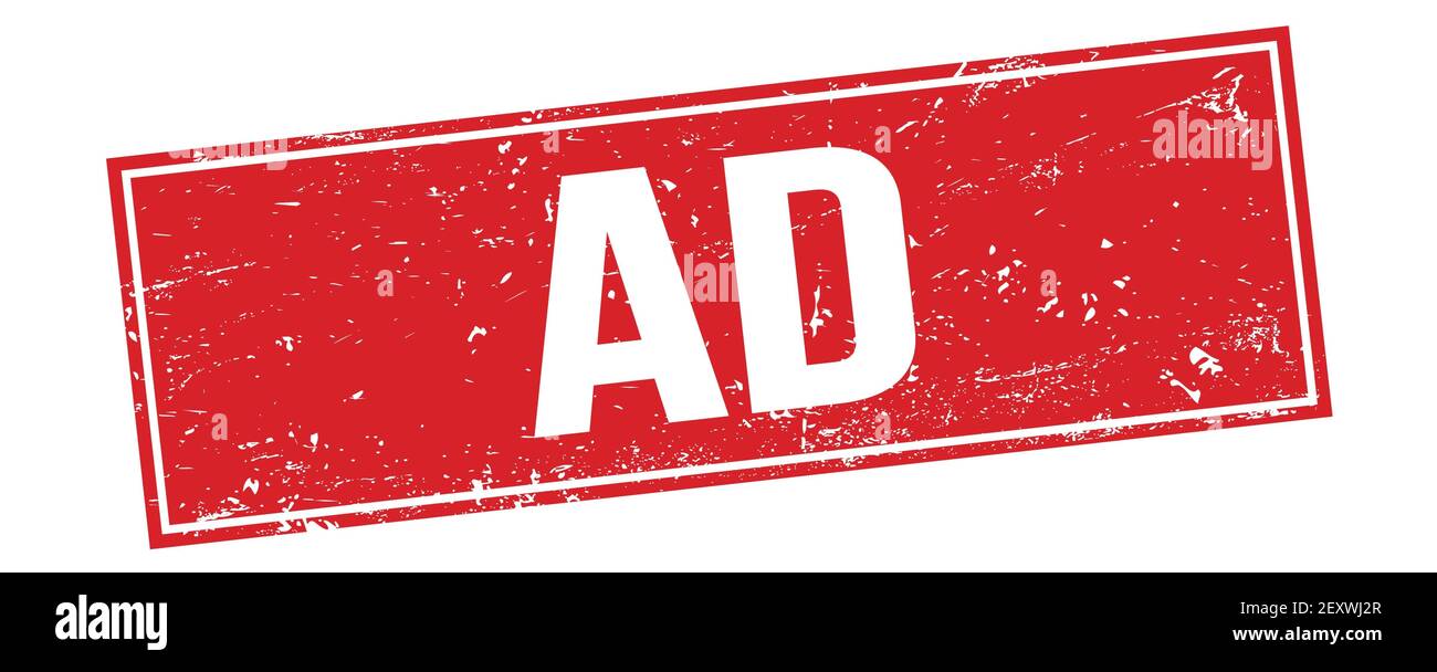 AD text on red grungy rectangle stamp sign Stock Photo - Alamy