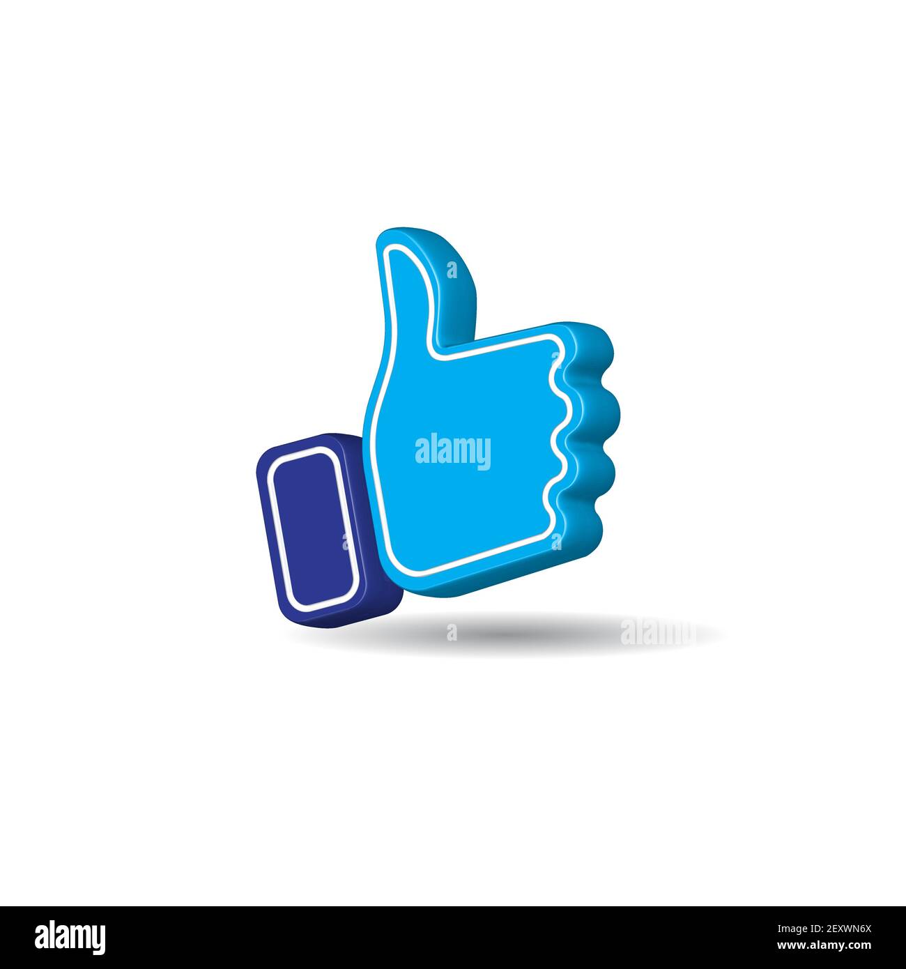 Blue thumb up icon isolated on white color background. Social Media like button. Creative 3D vector illustration Stock Vector
