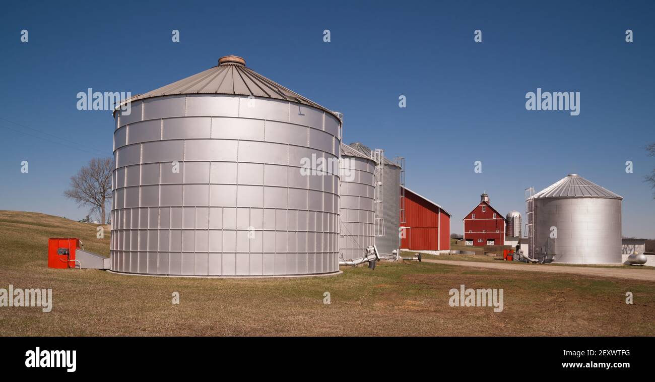 Grain Storage Bins Farm Food Silo Agricultural Property Stock Photo