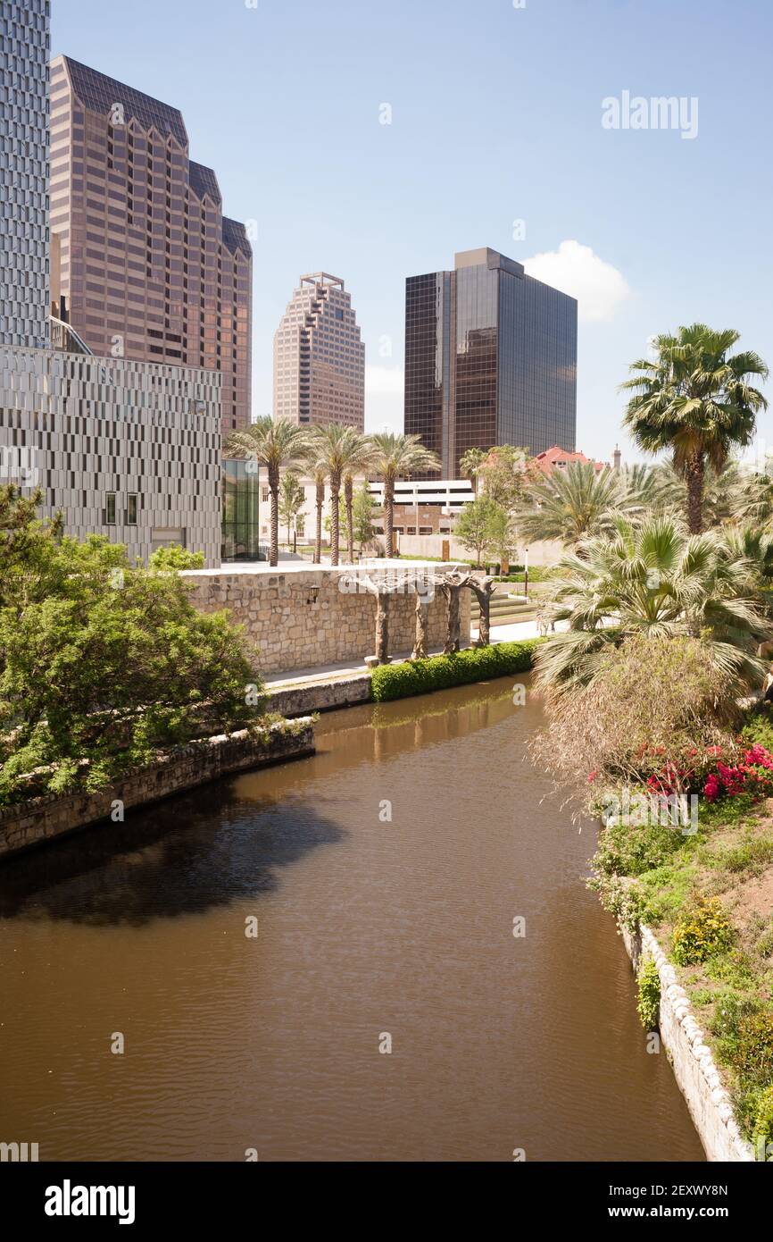 San Antonio River Flows Thru Texas City Downtown Riverwalk Stock Photo