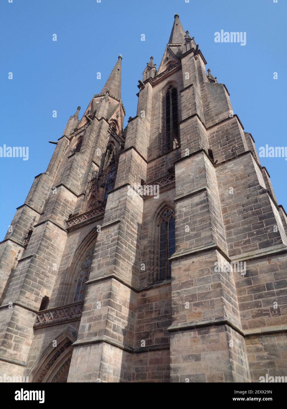 The Church of St. Elisabeth in Marburg, Germany is the oldest Gothic church in German-speaking countries. Stock Photo