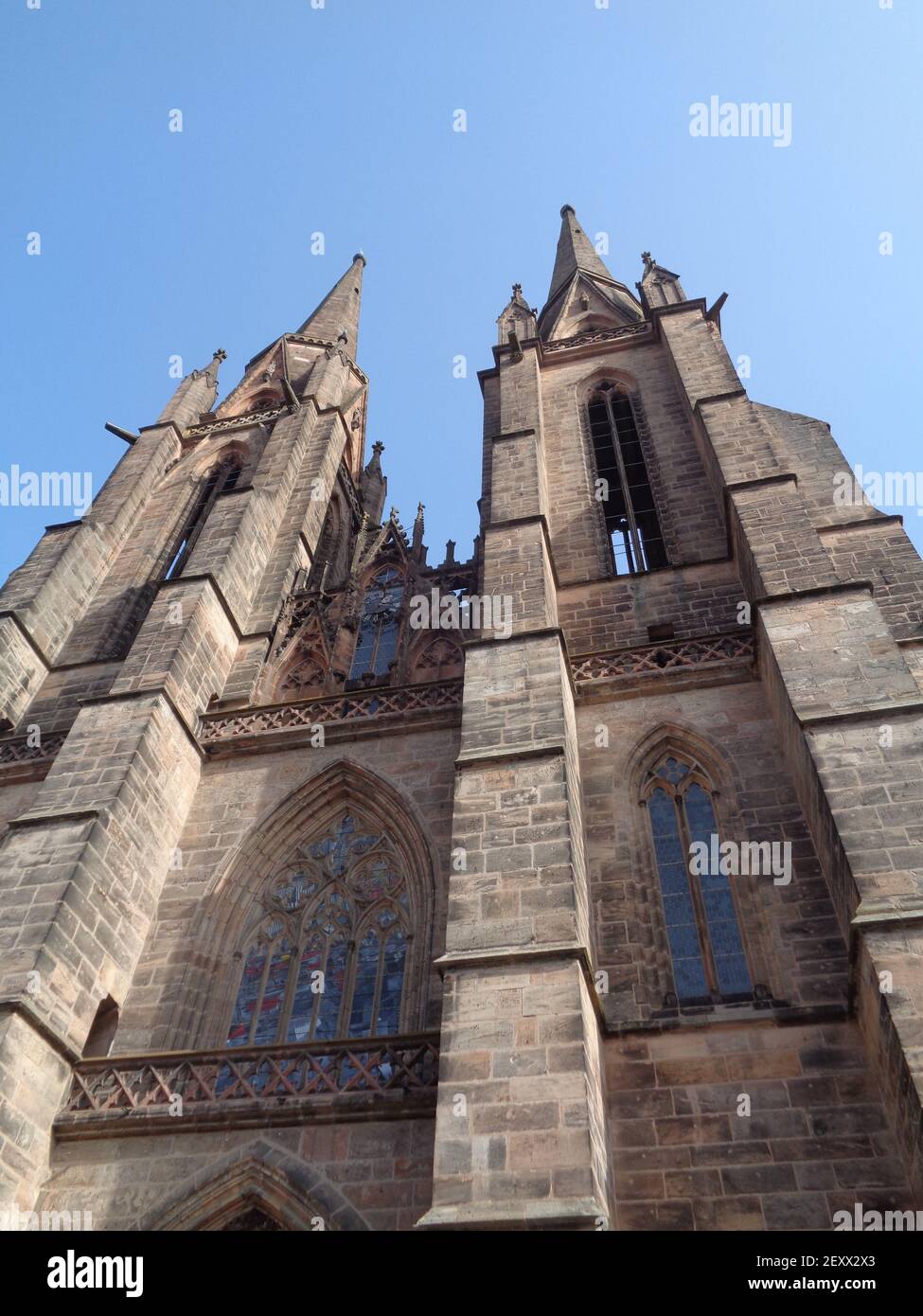 The Church of St. Elisabeth in Marburg, Germany is the oldest Gothic church in German-speaking countries. Stock Photo