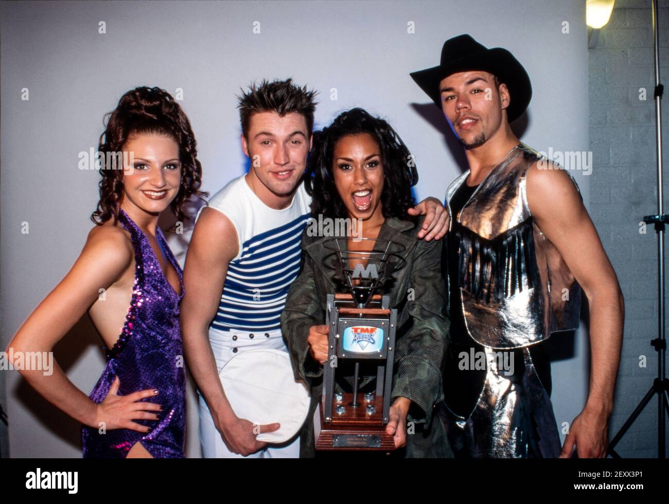 ROTTERDAM, THE NETHERLANDS - 03 NOV, 1999: The Vengaboys with the dutch TMF award for best dance act of the year. Stock Photo