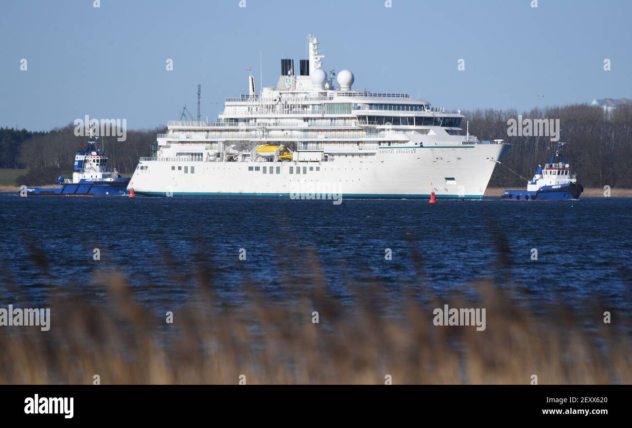 Stralsund Germany 05th Mar 2021 The Expedition Cruise Ship Crystal Endeavor Built In Stralsund Has Set Off On A Test Voyage The Ship Departed From The Outfitting Quay Of The Stralsund Site