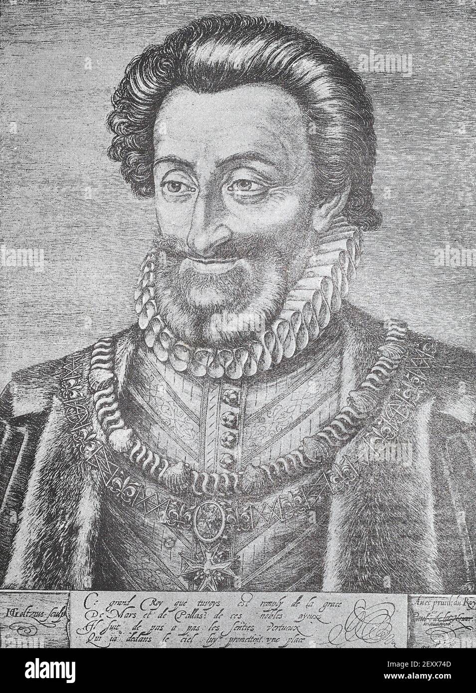 French King Henry IV. Medieval engraving. Stock Photo