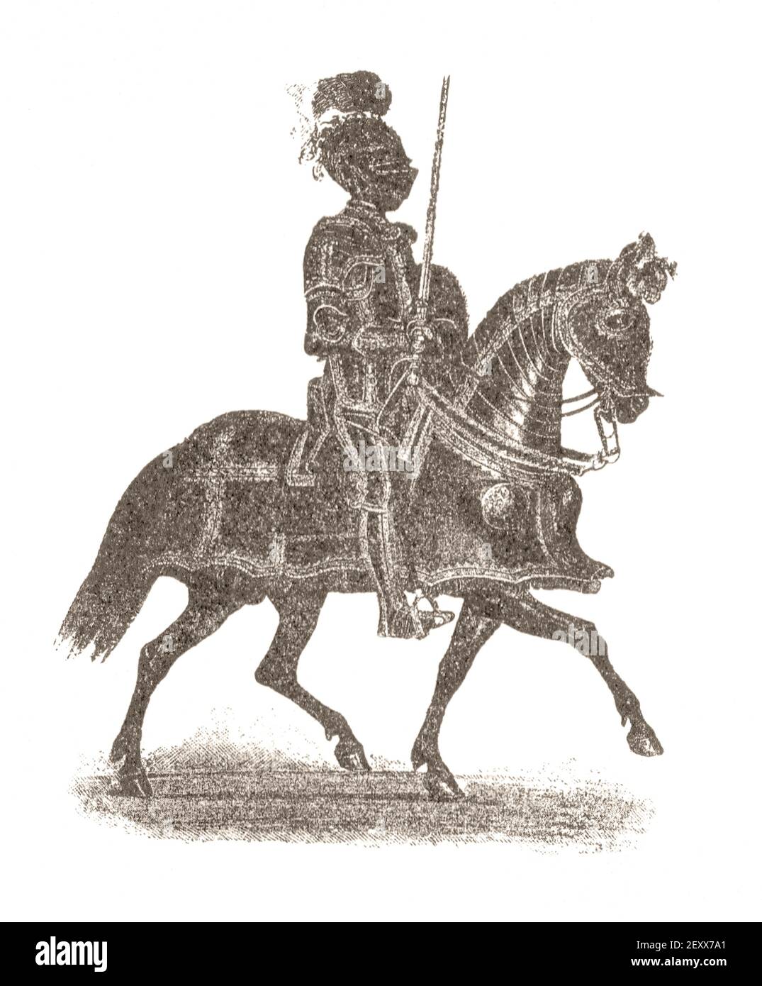 German armor of the late 15th century (knight Wolfgang von Neuburg). 19th century engraving. Stock Photo