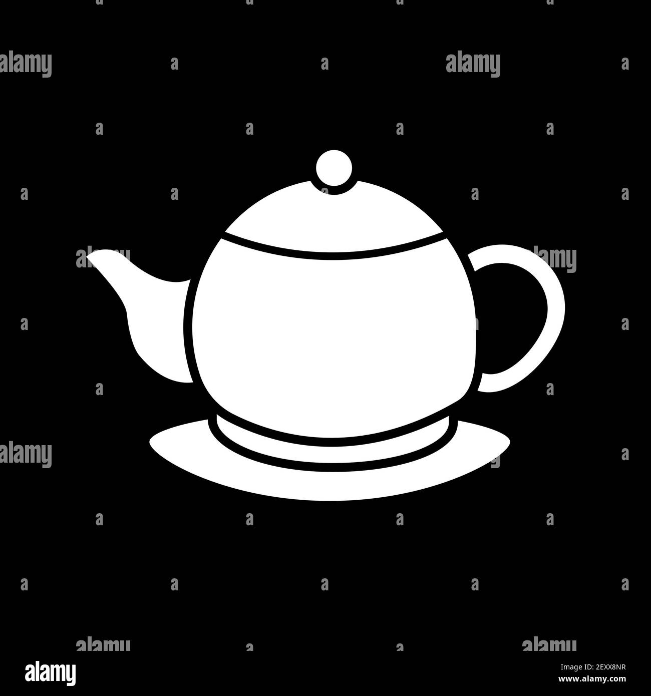 Ceramic teakettle dark mode glyph icon Stock Vector