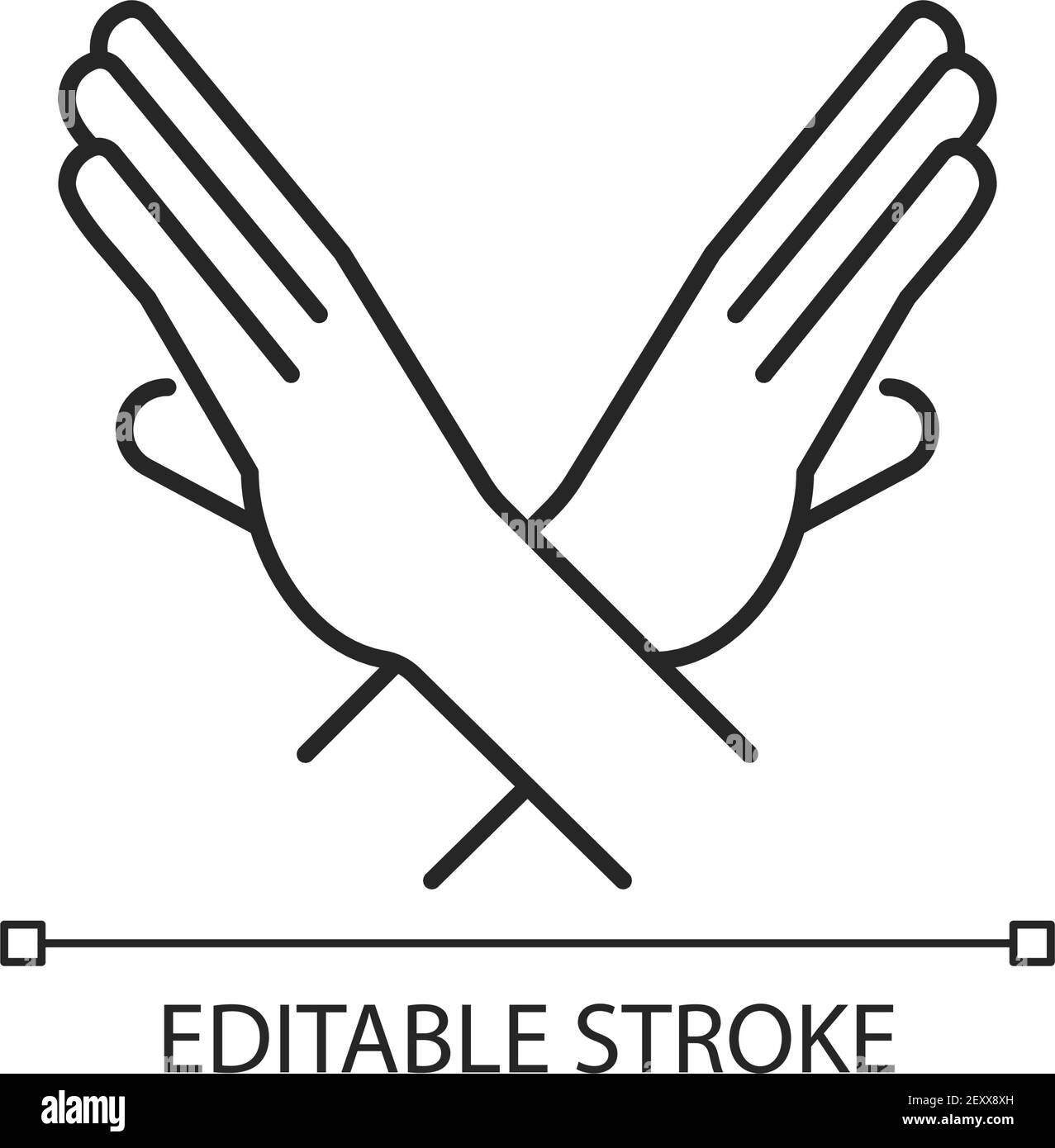 Crossed arms stop gesture linear icon Stock Vector